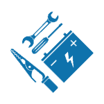 Blue tools and battery icon