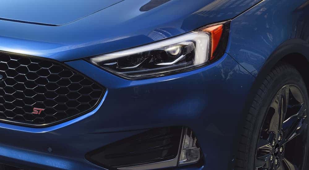 A close up of a 2020 Ford Edge's headlight is shown.