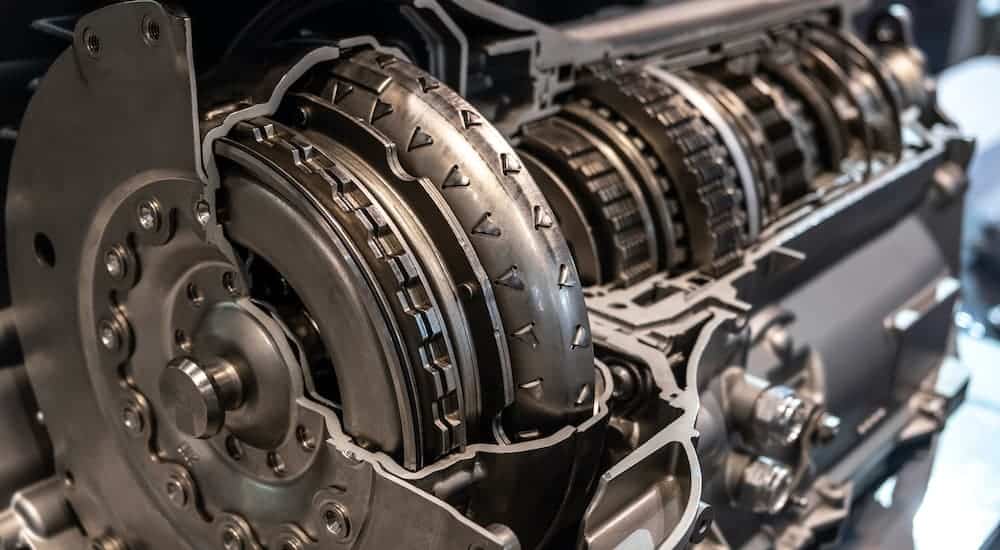 A dissection is shown of the interior gears and synchros on an automatic transmission.